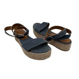 Polo Ralph Lauren Blue Denim Espadrille Platform Sandals Size 37 1/2 Women's